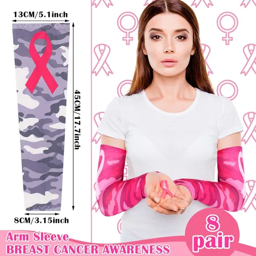 Miniatura 2 de Ceenna 8 pares de mangas de fútbol para concientización sobre el cáncer de mama, cinta rosa, accesorios de fútbol, llamas deportivas, cáncer de mama