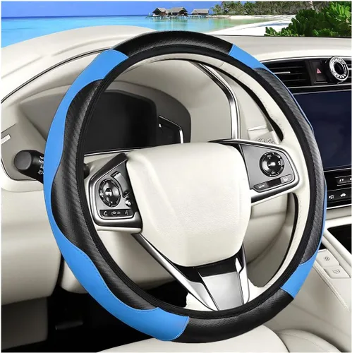Miniatura 11 de Funda de fibra de carbono para volante de automóvil, protector elástico para volante de automóvil de 14.5 a 15 pulgadas, estilo deportivo