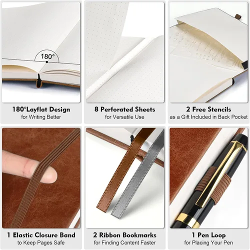 Miniatura 2 de Cuaderno de puntos con viñetas, 312 páginas numeradas A5, cuadernos punteados de tapa dura, cuaderno de 3.53 oz/yd² con páginas de índice, diario