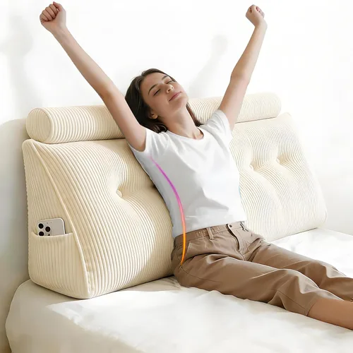 Miniatura 12 de Cabecero de cama individual, cojín triangular tipo cuña con cojín de cuello, cojín de apoyo para la espalda con funda extraíble y lavable para cama