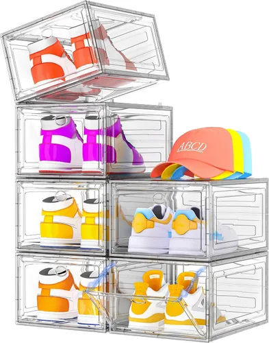 Miniatura 11 de Organizador de almacenamiento de zapatos de plástico transparente, grueso y resistente c/puerta magnética, cajas apilables, zapatero plegable