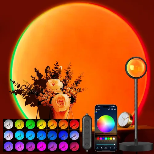 Neroupe Lámpara Proyectora de Atardecer con Control por APP y Botón, Lámpara LED Nocturna de Rotación de 360 Grados con Cambio de Múltiples Colores,