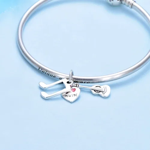 Miniatura 5 de I Love Música Encanto Guitarra Encanto con el corazón colgante de ley 925 musicial Nota Encanto para bricolaje encantos pulsera