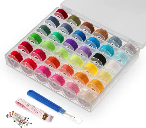 Miniatura 8 de 210 piezas de hilo de bobina preenrollado, 36 colores de hilo de coser, hilo de poliéster, tamaño A clase 15 para bobina