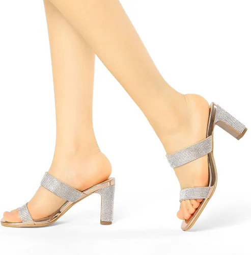 Miniatura 2 de Allegra K Sandalias de tacón grueso con diamantes de imitación para mujer, M