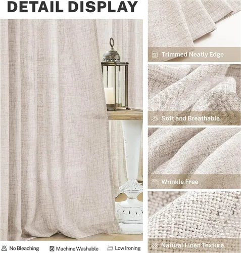 Miniatura 4 de Cortinas de lino 92 pulgadas de largo, juego de 2 paneles con bolsillo para barra, lengüeta trasera, cortinas transparentes para ventanas