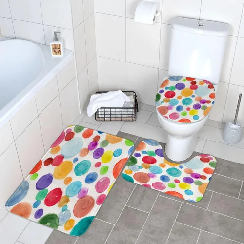 Miniatura 3 de Ansouyi Juego de 4 cortinas de ducha de baño con alfombras antideslizantes, cubierta para tapa de inodoro y tapete de baño, juego de cortina