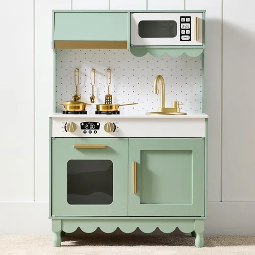 Best Choice Products - Set de cocina de madera de juguete, estación de trabajo de simulación para niños con almacenamiento, borde festoneado, 5