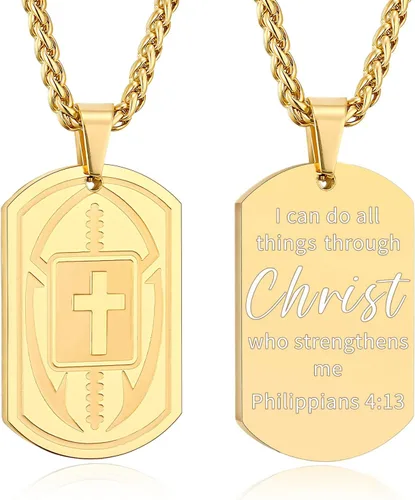 Miniatura 26 de Collar de cruz de versículo bíblico de fútbol para hombres, regalo religioso de acero inoxidable, joyería deportiva de fútbol, regalos de Pascua