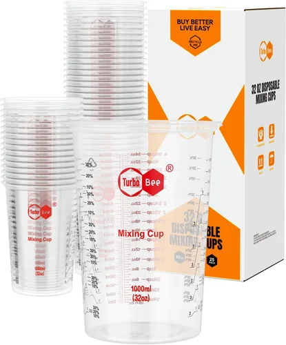 Miniatura 10 de Turbo Bee Vasos mezcladores de resina de 32 onzas – [diseño antiadherente] Paquete de 50 vasos mezcladores de plástico PP graduados de 33.8 fl oz