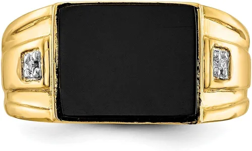 Miniatura 4 de Anillo de oro amarillo macizo de 14 quilates para hombre de ónix y diamantes