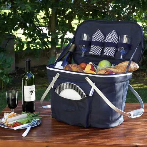 Miniatura 7 de Picnic at Ascot Cesta de picnic aislada plegable equipada con servicio para 2 - azul marino