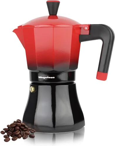 Magefesa Tradicional - Cafetera de café expreso para estufa de 6 tazas, olla italiana, compatible con inducción, acero inoxidable y aluminio, mango