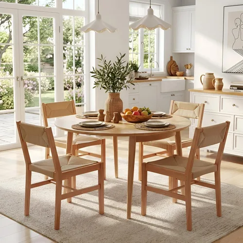 Miniatura 13 de Juego de 2 sillas de comedor de ratán modernas de mediados de siglo, sillas de cocina de madera de haya negra, sillas de comedor tejidas de granja