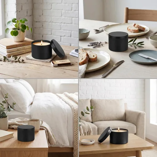 Miniatura 5 de SONVIIBOX Paquete de 24 latas de velas de 8 onzas, latas de velas negras para hacer velas a granel, tarros de vela de 8 onzas, frascos de lata