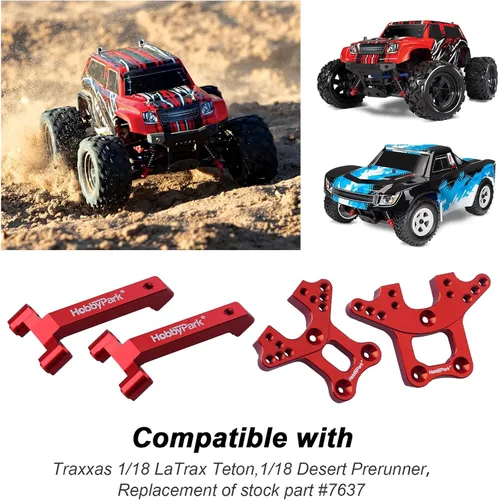 Miniatura 2 de HobbyPark Torre de choque de aluminio (delantera y trasera) y soporte de torre de choque para Traxxas 1/18 LaTrax Teton Desert Prerunner, piezas