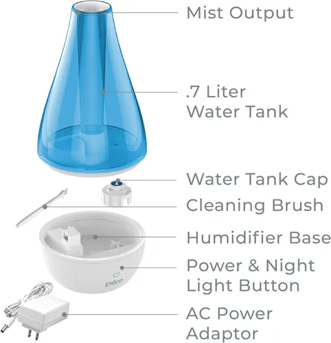 Miniatura 5 de Humidificador de vapor frío MistAire Studio, ultrasónico, para habitaciones pequeñas, unidad de humidificación portable, ideal para viajar