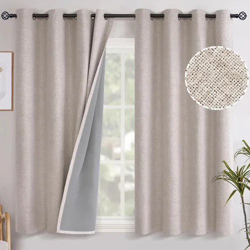 Miniatura 36 de YoungsTex - Cortinas opacas de lino para dormitorio, oscurecimiento de la habitación, cortinas con textura de lino, paneles con aislamiento térmico
