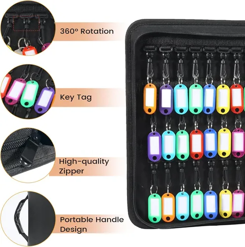 Miniatura 2 de Funda con cremallera para llaves Opastry, organizador de llaves portátil con asa, llavero impermeable y resistente al fuego con 54 ganchos