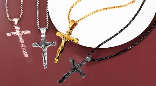 Miniatura 7 de Axmerdal Collar de cruz de acero inoxidable con crucifijo de Jesucristo cruz de oración del Señor para hombres y mujeres cadena de caja de 24 iNCH