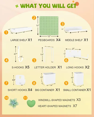 Miniatura 4 de Kit combinado de tablero de clavijas de metal, 4 tableros de clavijas de acero al carbono con 26 accesorios, organizador de pared para el hogar
