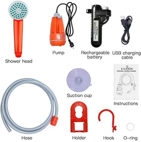 Miniatura 8 de 2019 Ducha portátil para campamento, bomba de ducha compacta con batería recargable USB desmontable, cabezal de ducha de mano al aire libre