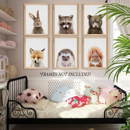 Miniatura 2 de EPHANY Pósteres y Impresiones de Animales de Safari para Bebés, Pintura sobre Lienzo para Guardería, Arte de Pared con Elefante, Tigre, Ciervo, Oso