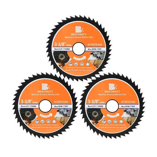 Miniatura 8 de Hoja de Sierra Circular HSS de 3 3/8 pulgadas - BRSCHNITT 44T Orificio de 3/5"-3/8" Discos de Corte para Cortar Madera, Cobre, Aluminio, Plástico