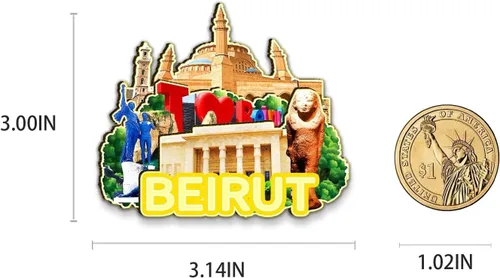 Miniatura 3 de Beirut - Imán de madera para nevera, diseño de Líbano en 3D, recuerdos coleccionables, decoración hecha a mano, 2