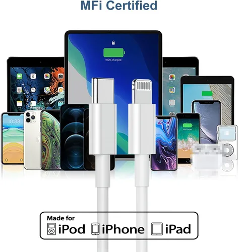 Miniatura 2 de Paquete de 2 cables de carga para iPhone 12 de 10 pies [certificado MFi], cable USB C a Lightning de 10 pies, cable Lightning a tipo C de carga