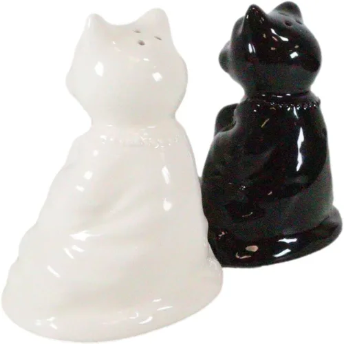 Miniatura 6 de Ebros Gift Blanco y negro Yin Yang Monasterio de monje zen religioso Buda Gatos Monjes Meditación Cerámica Sal y Pimentero Estatuilla Set Feng Shui