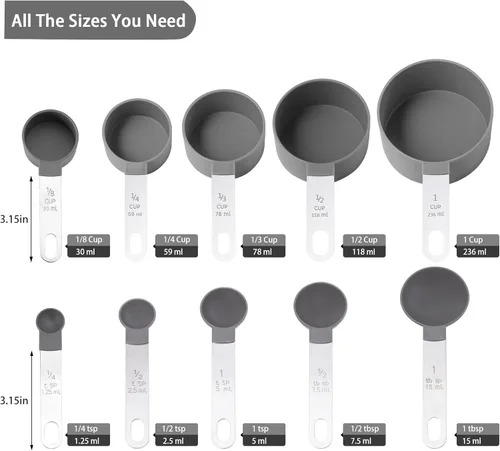 Miniatura 2 de Huygens - Juego de tazas y cucharas medidoras de 10 piezas, tazas medidoras apilables con mango de acero inoxidable para medir ingredientes secos