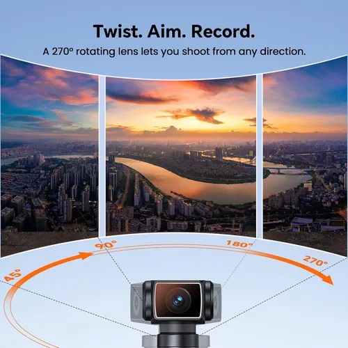Miniatura 5 de Cámara corporal 5K con audio, lente giratoria de 270°, micrófono externo y estabilización EIS - Cámara de vlogging Z14 4K/60FPS para grabación