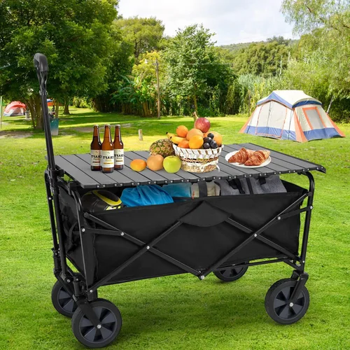 Miniatura 2 de PayLessHere Carrito de jardín plegable plegable con tabla de mesa plegable, ruedas universales para camping, picnic, eventos al aire libre