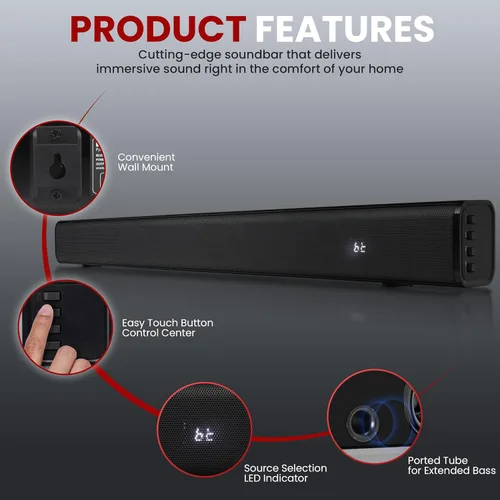Miniatura 6 de Pyle Altavoz de barra de sonido de cine en casa, base de onda, transmisión de soporte de mesa, sistema digital de TV con conector de audio óptico
