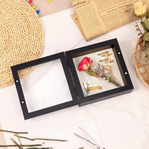Miniatura 7 de Marco de caja de sombra pequeña de 5 x 5 con parte trasera de lino, resistente vitrina de memoria de flores, imágenes, medallas y más, color negro