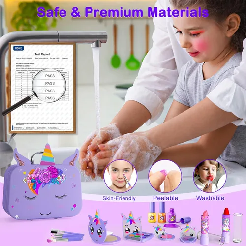 Miniatura 6 de Kit de Maquillaje para Niñas - 2 en 1 Juguetes de Maquillaje Lavable para Niños y Kit de Arte de Uñas con Estuche Cosmético de Unicornio, Maquillaje