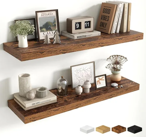 Miniatura 9 de Estantes flotantes de 48 pulgadas para pared, estante de chimenea de 10 pulgadas de profundidad, estantes flotantes de madera para pared, estantes