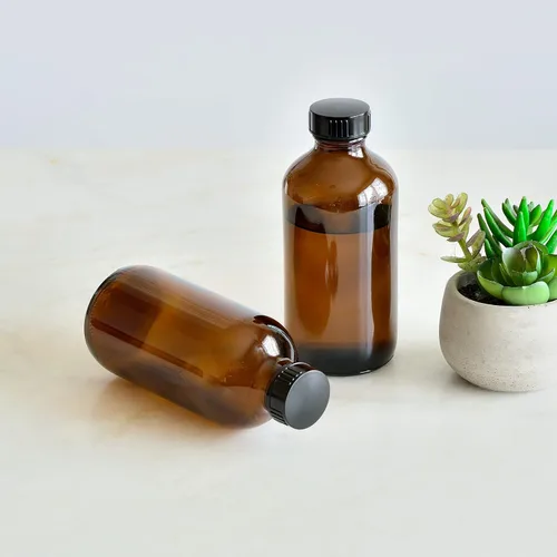Miniatura 5 de Youngever Paquete de 6 botellas de vidrio vacías de 8 onzas con tapas, gruñones de vidrio ámbar con tapas herméticas, perfectas para fermentación