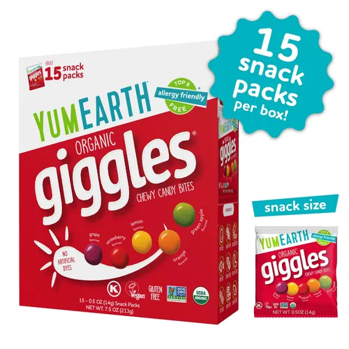 Miniatura 3 de YumEarth Organic Giggles Caramelos Masticables – Apto para alérgicos, sin colorantes artificiales, sin OGM, sin gluten, sabor a fruta, snacks