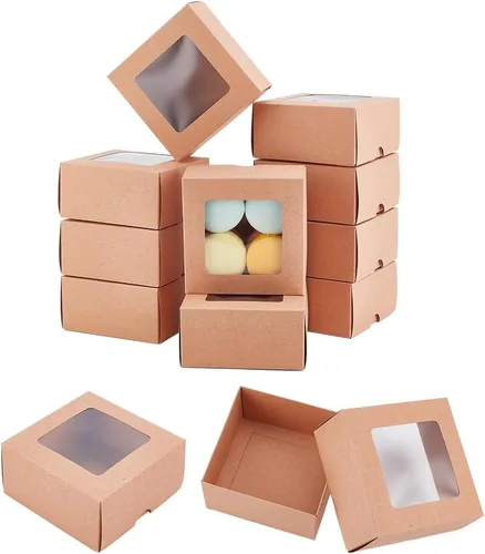 Miniatura 10 de BENECREAT Paquete de 30 cajas rectangulares de papel kraft marrón de 3.3 x 2.3 x 1 pulgadas con ventana transparente para regalos de boda, fiesta