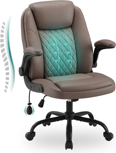Miniatura 9 de MALOL Silla ergonómica de oficina ejecutiva con cuero grueso adherido, reposabrazos abatibles, respaldo alto, altura ajustable e inclinación