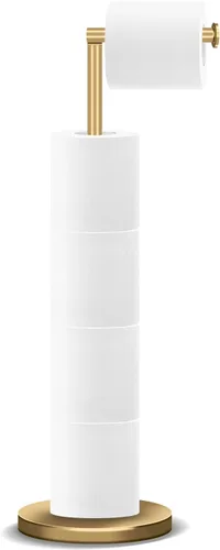 RRM Soporte de papel higiénico, soporte de papel higiénico con almacenamiento de reserva, 3-4 rollos de papel higiénico (dorado)