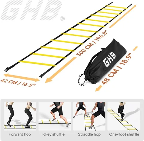 Miniatura 6 de GHB Pro Agility Ladder Agility Training Ladder Speed 12 Rung 20ft with Carrying Bag Amarillo