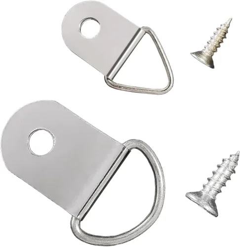 200 ganchos de fotos de anillos en D resistentes, anillos en D de doble agujero con tornillos a granel para colgar fotos, pinturas, obras de arte,