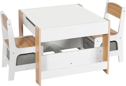 Miniatura 9 de LuxenHome - Juego de mesa y sillas para niños pequeños con mesa reversible, juego de mesa de actividades multifuncional para niños y sillas