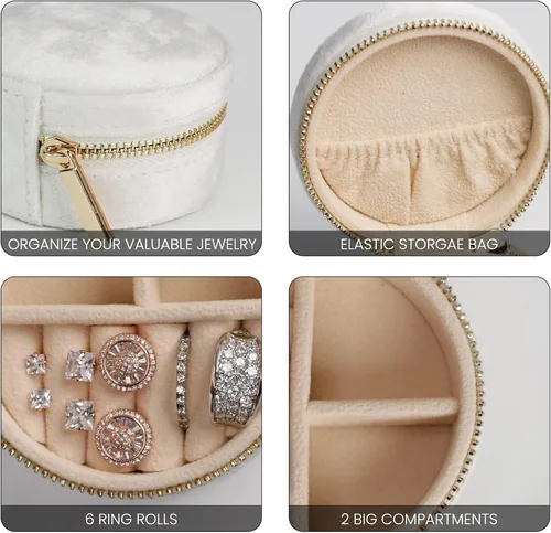 Miniatura 4 de Joyero pequeño de terciopelo de felpa, organizador de almacenamiento de collares, anillos, mini joyero, organizador de viaje para mujeres y niñas