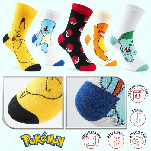 Miniatura 6 de Pokemon Paquete de 5 calcetines pikachu para niños, calcetines tobilleros elásticos y transpirables para niños, niñas, adolescentes y mujeres