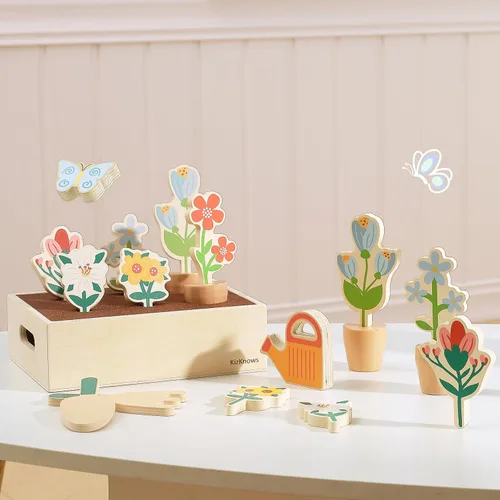 Miniatura 2 de Juego de herramientas de jardín de flores de madera, caja de jardinería y juego de herramientas de jardín, juguetes Montessori, aprendizaje
