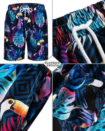 Miniatura 4 de TUNEVUSE Conjunto de camisas y pantalones cortos hawaianos para hombre, 2 piezas, trajes de playa con estampado de flores, traje tropical de verano